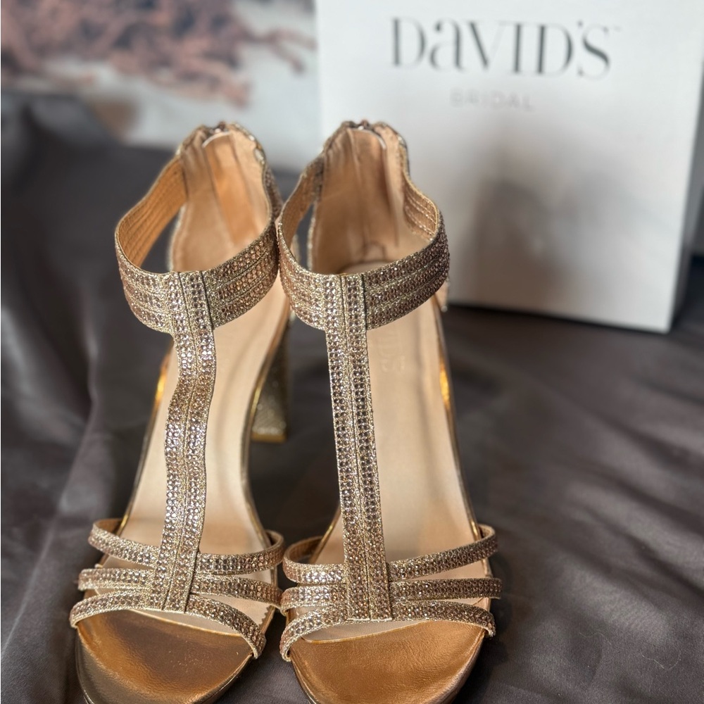 David's Bridal Gold Strappy Heels